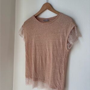 Zara W/B collection rose pink cotton blend tee